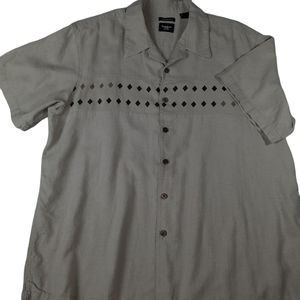 Haggar Tan Linen Retro Button Down Shirt Men's SZ  XXL